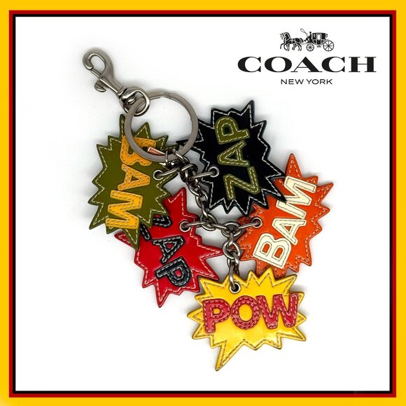 **Rare** COACH Comic Book Action Sounds Leather Keychain Bag Charm EUC - Picture 1 of 10